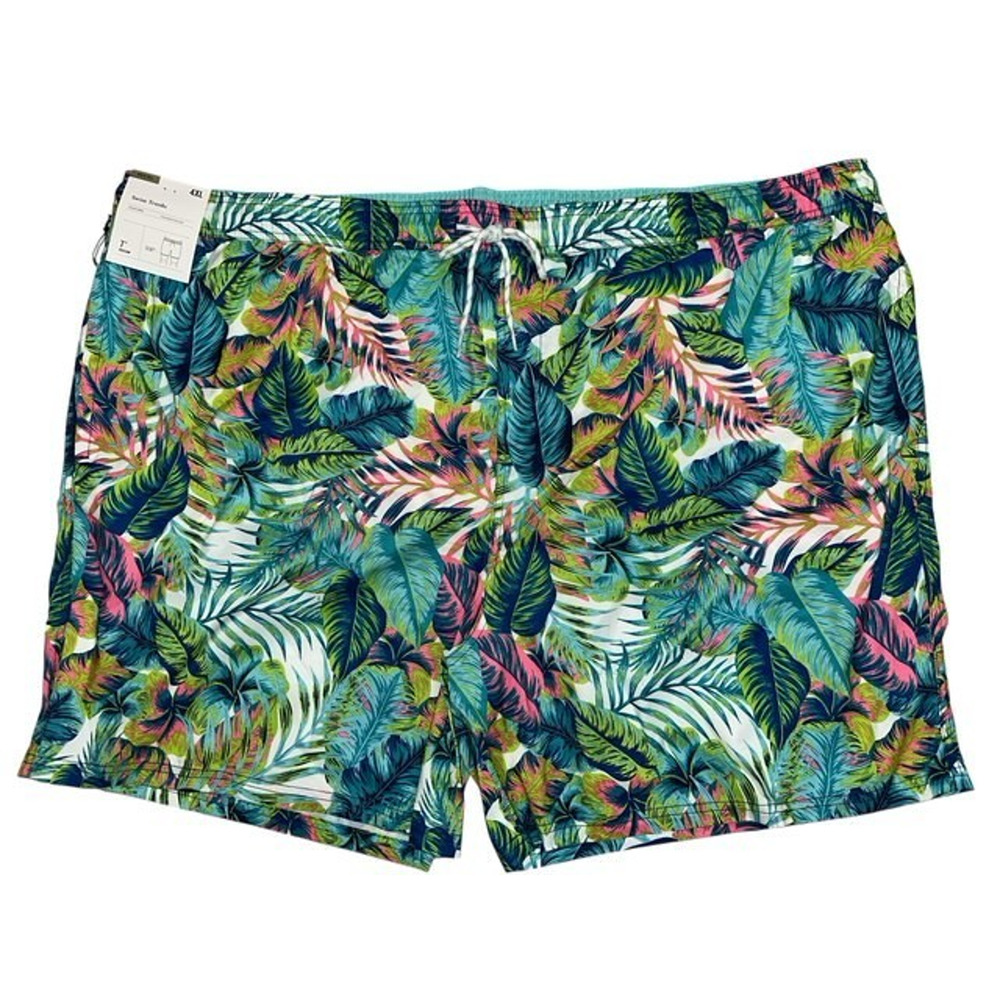 Goodfellow & Co Men's 4XL Swim Trunks Green Blue Tropical Leaf 7" Inseam Lined